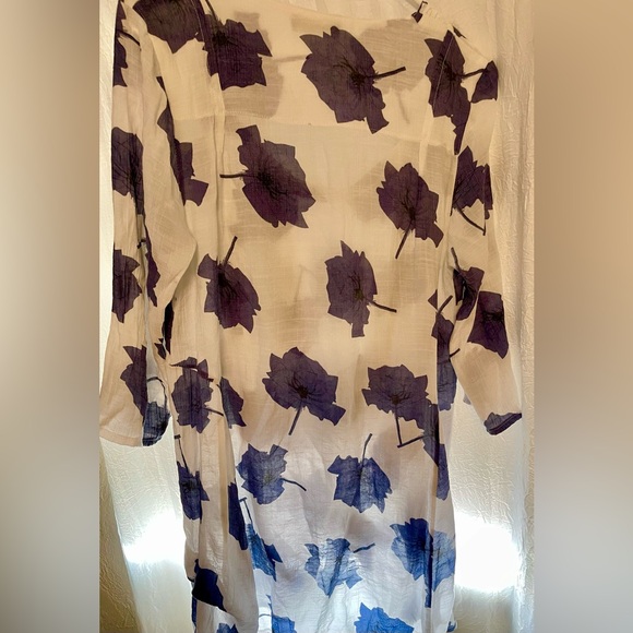 Christine Phillipe Tunic Size M White Blue Leaf Pattern Fit & Flare Layered - Picture 5 of 5